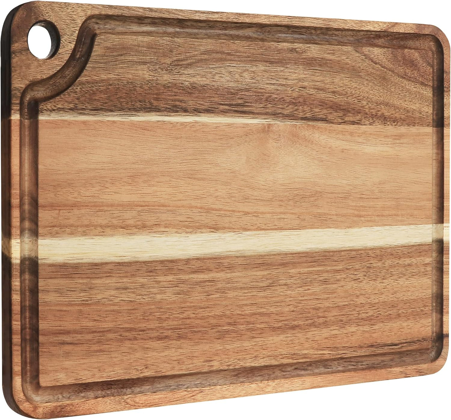 AZRHOM Large Wood Cutting Boards Set of 4 for Kitchen Cheese Charcuterie Board (Gift Box Included) Acacia Butcher Block with Non-slip Mats, Juice Groove and Handles (16x12, 14x10, double 11x8 inch)-4