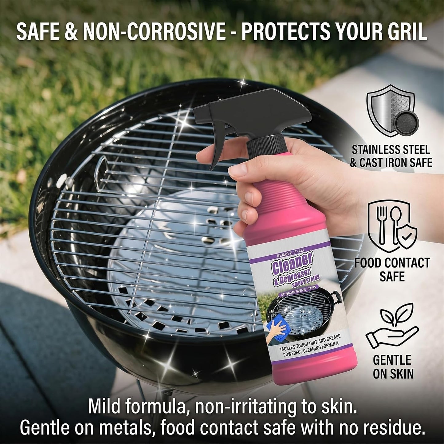 Fast-Acting Heavy-Duty Grill Degreaser Spray,Outdoor 120 ML BBQ Grill Cleaner,Multi Functional Grease Remover for Kitchen Grates and Racks,Stove Top,Drip Pans (2)