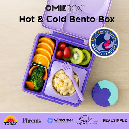 OmieBox Bento Box for Kids - Insulated Bento Lunch Box with Leak Proof Vacuum Insulated Food Jar - 3 Compartments, Two Temperature Zones (Blue Sky)
