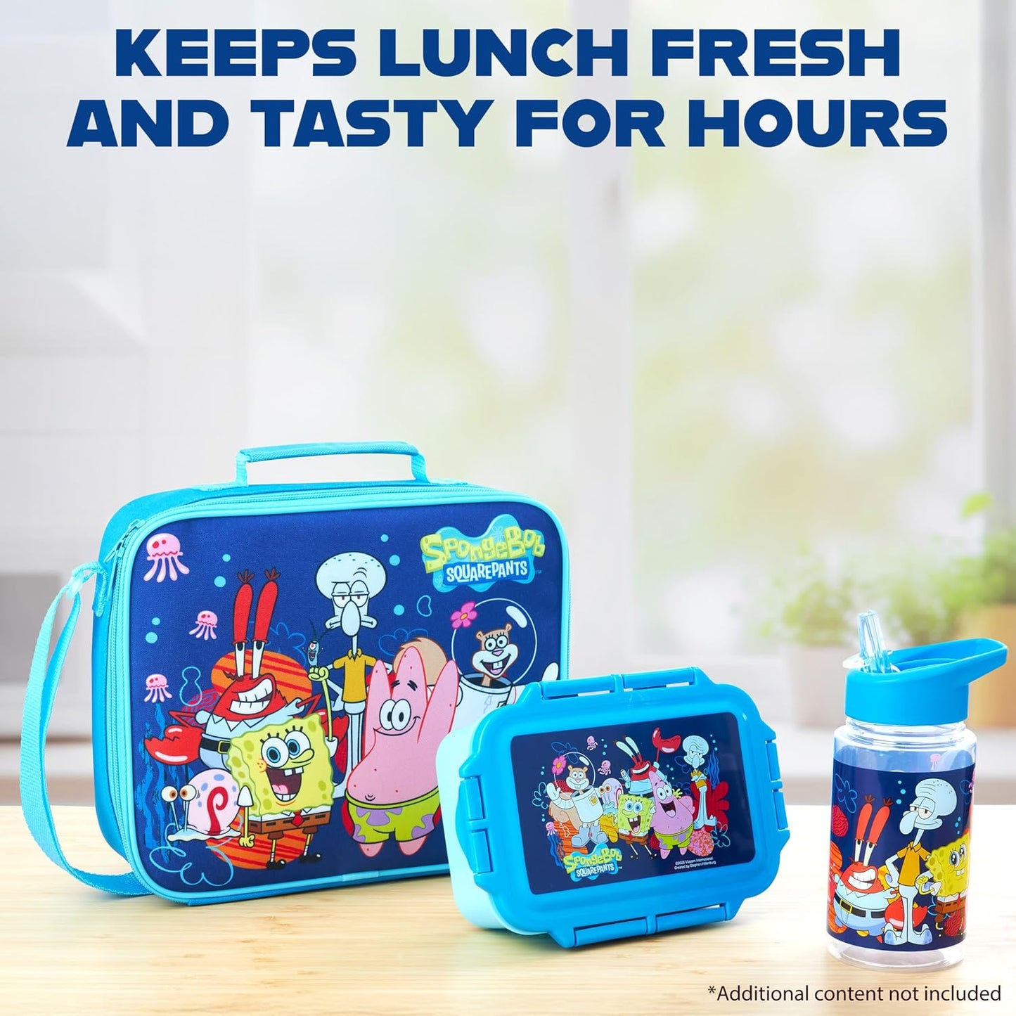 Get Trend SpongeBob Squarepants Water Bottle Lunch Box Lunch Bag Kids Set 3 Pcs Insulated Snack Bag for School Travel Gifts for Kids (Blue SpongeBob)