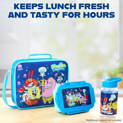 Get Trend SpongeBob Squarepants Water Bottle Lunch Box Lunch Bag Kids Set 3 Pcs Insulated Snack Bag for School Travel Gifts for Kids (Blue SpongeBob)