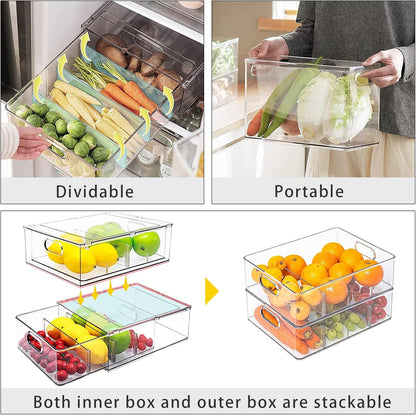 3Pack Fridge Organizer Drawer Divider Cube Pull-Out Bins Clear Food Container Refrigerator Storage box Produce Saver for Pantry Kitchen Cabinet