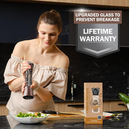 Home EC Premium Stainless Steel Sea Salt and Pepper Grinder Set of 2 - Adjustable Ceramic - Tall Glass Salt and Pepper Shakers - Kitchen Spice Mill W/Funnel & EBook