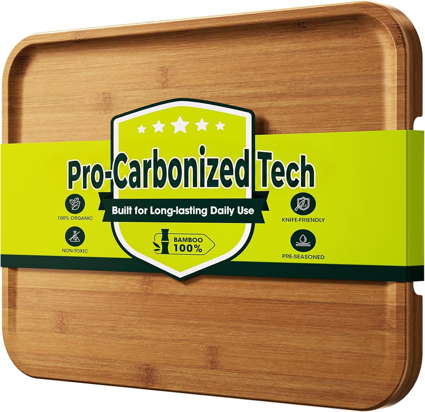 Starkbear Acacia Wood Cutting Board Set of 3 with Stand, Core-Cut Non Slip Wooden Chopping Block, Sloped Juice Groove Reversible Charcuterie Serving Tray for Modern Kitchen Gift