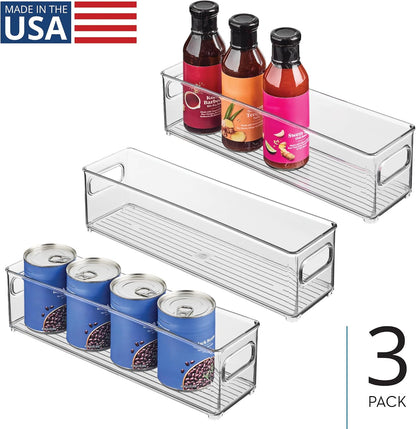 iDesign Stackable Fridge Bin with Handles - Ideal for Freezer or Pantry, Set of 2, Clear, Made in USA