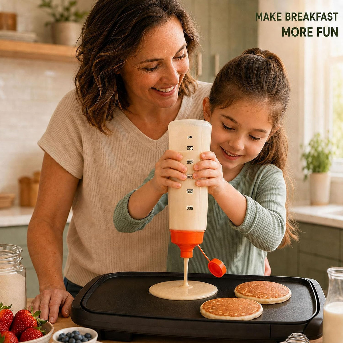Pancake Batter Dispenser, 550ml Mixer Bottle with Whisk Ball for Waffles