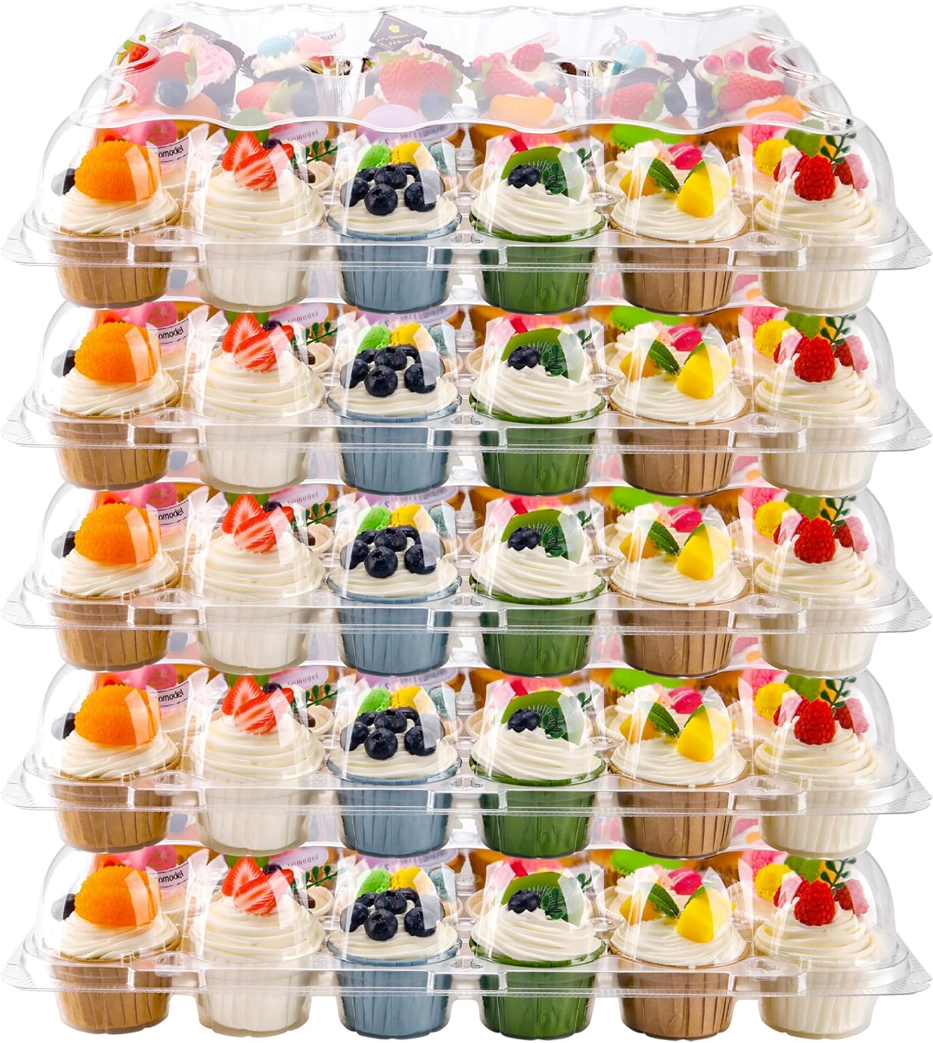 NPLUX 24 Count Cupcake Containers 10 Pack Cupcake Holders with Detachable Tall Dome Lids Clear Plastic Stackable Cupcake Boxes for 240 Cupcakes, BPA Free, Standard Size