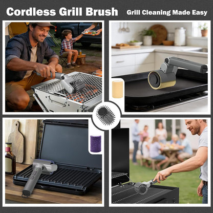 Electric Grill Brush,BBQ Grill Cleaner with 3 Heads, 3-Speed & Angle Adjust Cordless Rotary Grill Brush,IP67 Waterproof,150Mins & 58W Motorized Grill Cleaning Brush Kit with 5200mAh Battery