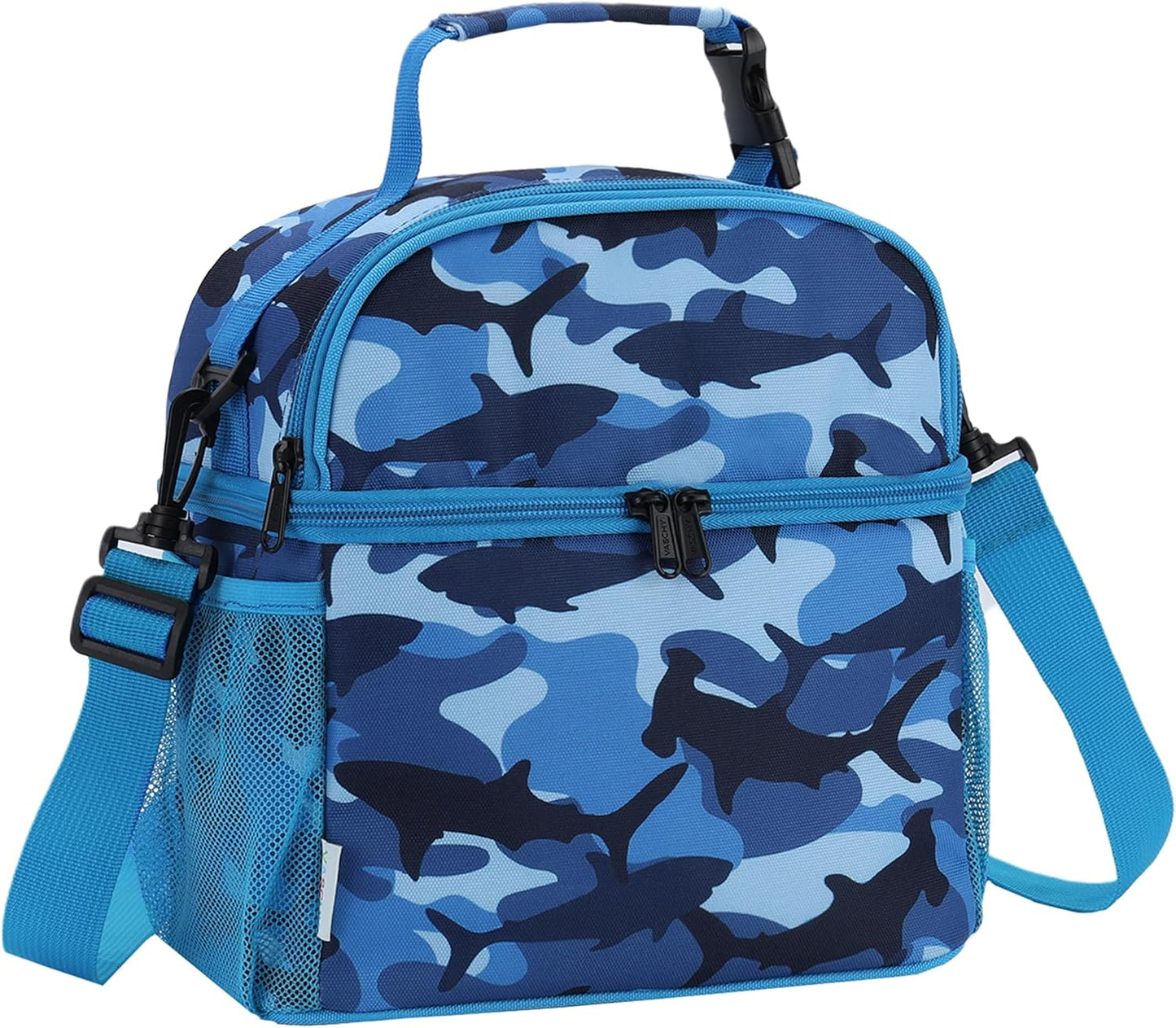 VASCHY Lunch Box Bag for Kids, Insulated Double Compartments Cooler Lunch Tote for Toddlers Boys Girls School/Daycare/Picnic Black Dinos