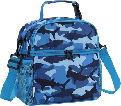 VASCHY Lunch Box Bag for Kids, Insulated Double Compartments Cooler Lunch Tote for Toddlers Boys Girls School/Daycare/Picnic Black Dinos