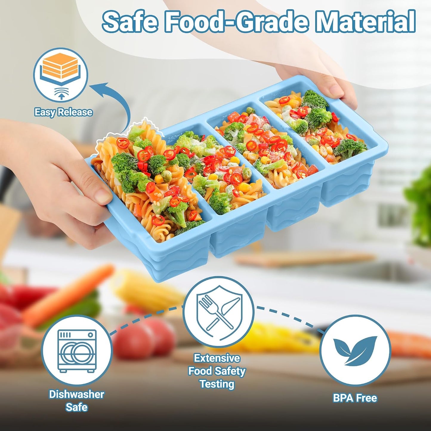 Doasuwish Silicone Freezer Molds for Soup with Lid – 1-Cup Soup Container Style Ice Cube Trays for Freezer, Meal Prep & Food Storage, Freeze 250mL/125mL Portions – 2 Pack