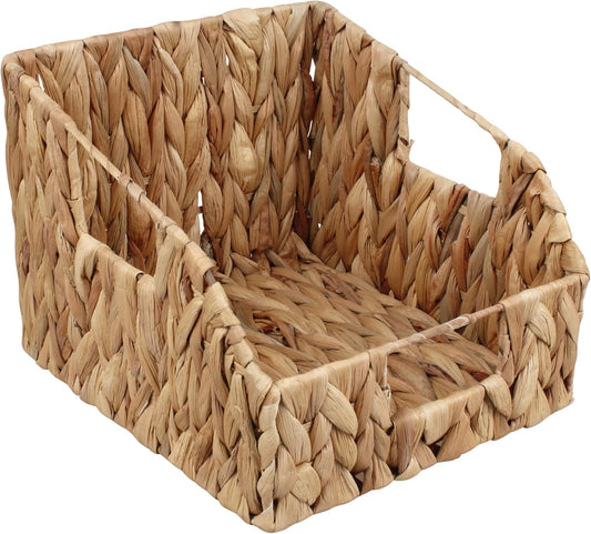 Pantry Baskets for Organizing, Wicker Basket with Built-in Handles, Handwoven Wicker Storage Baskets, Natural Water Hyacinth Storage Baskets,for Bedroom Shelves Bathroom Laundry Room or Kitchen(1PACK)