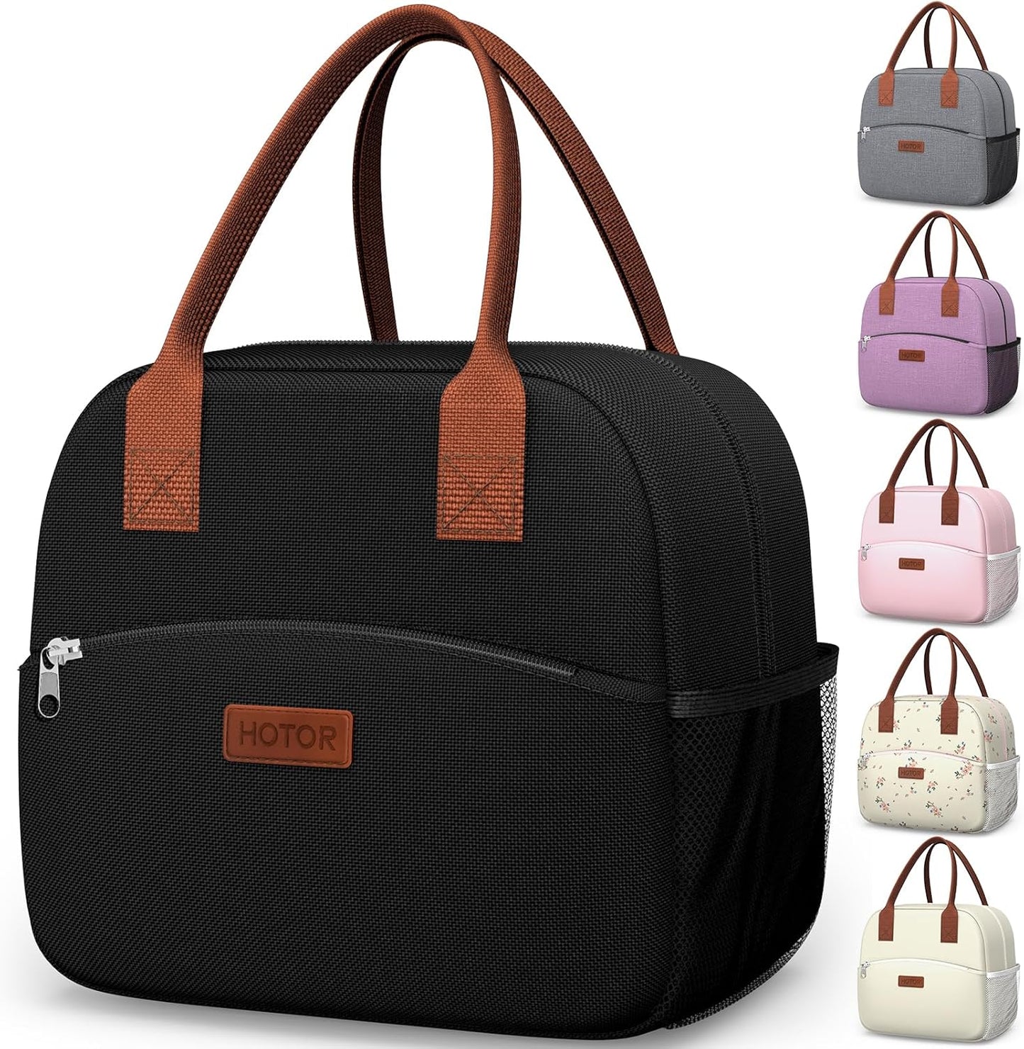 HOTOR Lunch Bag for Women & Men - Wear-Resistant Insulated Lunch Box with Large Capacity, Multi-Functional Cooler Bag for Office, Picnic, Pink with White Daisy, 10L,10.60" x 5.90" x 9.50"