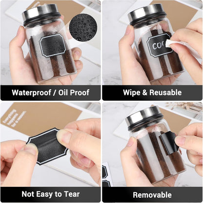 Segarty Food Label Stickers, 300 Pcs Blank Expiration Date Stickers to Write On, with 1 Black Pen, Waterproof Removable Freezer Labels for Glass Spice Jars, Canister, Food Container