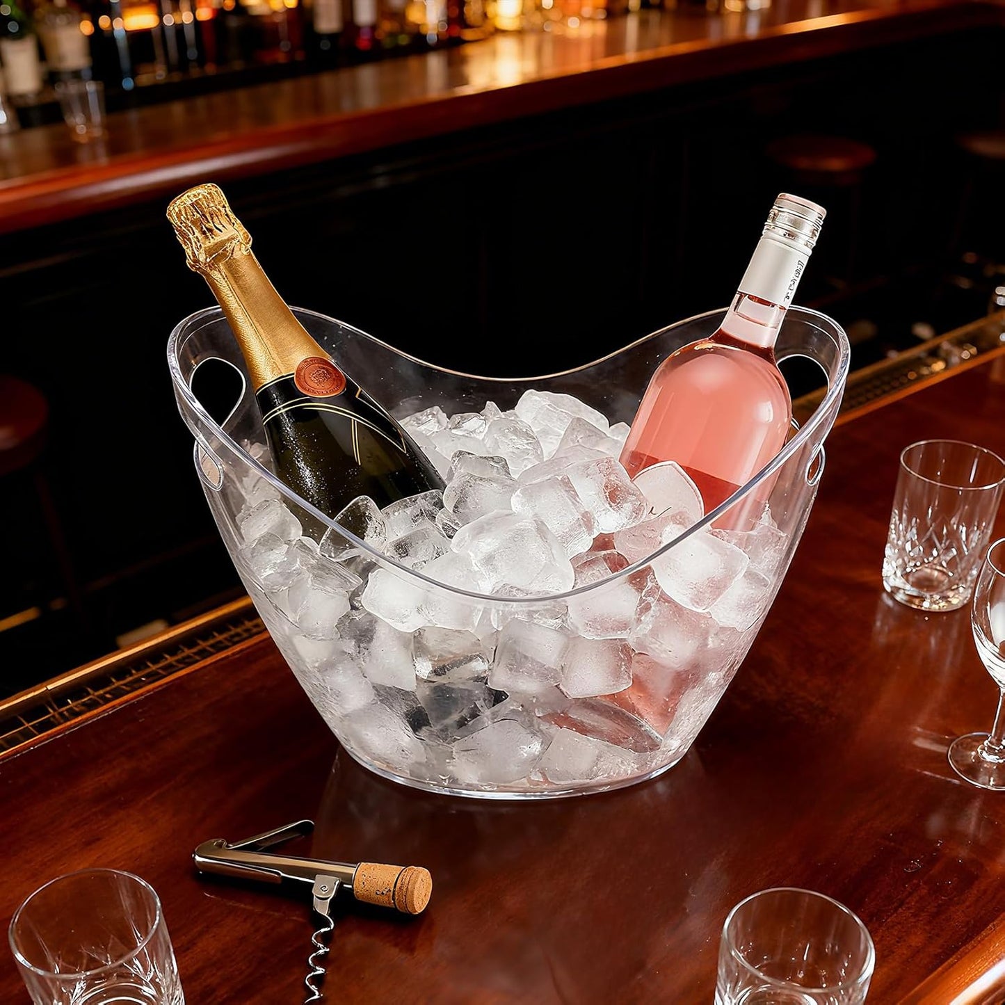 3 Pcs Ice Bucket, 4 Liter Champagne Wine Bucket with Scoops, Beer Buckets Beverage Bin Clear Acrylic Storage Tub for Wine Champagne or Beer Bottles Bar Supplies