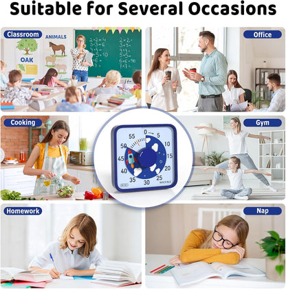 Secura 60-Minute Visual Countdown Timer, 7.5-Inch Oversize Classroom Visual Timer for Kids and Adults, Durable Mechanical Kitchen Timer Clock with Magnetic Backing (Blue)