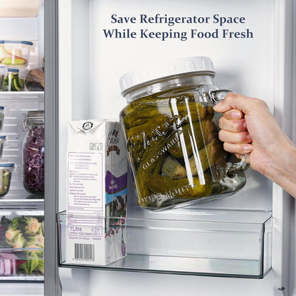 Folinstall 74 oz/2160 ml Glass Jar with Lid, Wide Mouth Airtight Glass Storage Jar, Quart Pantry Organization Mason Jar For Fridge, Food Storage Container For Sugar, Flour, Pickle, Coffee, Candy