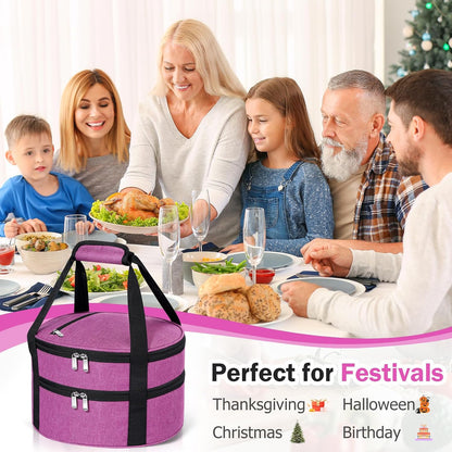 Round Insulated Casserole Carrier – 12" Portable Pie Carrier Bag for Hot or Cold Food, Leakproof Thermal Lunch Tote with Handle for Parties Picnic & Travel - Grey