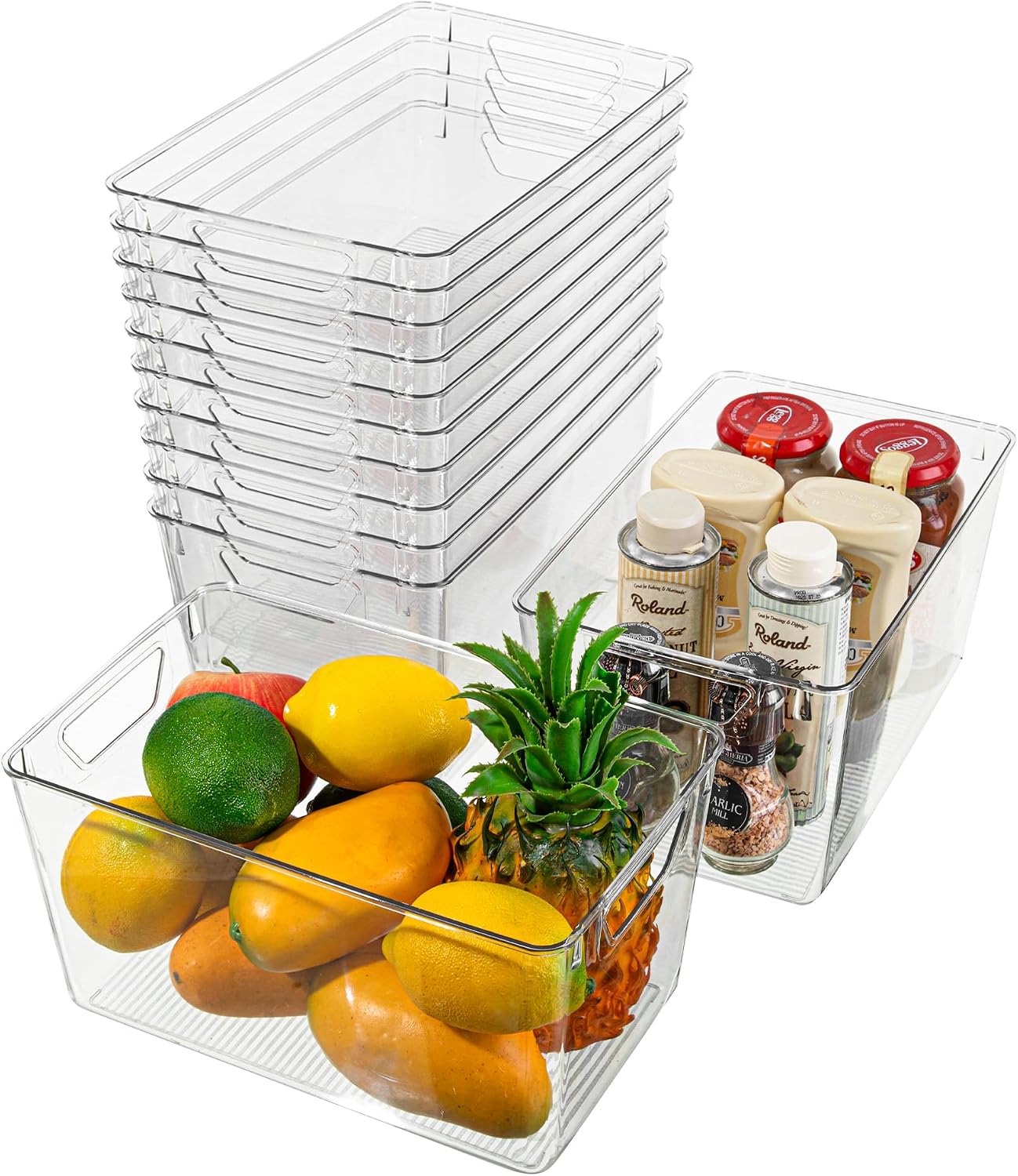 Attelite Clear Plastic Storage Bins,Large 6 Pack Pantry Organizer with Handle,BPA Free Plastic Storage Containers for Fridge,Closet,Bathroom,Under Sink and Kitchen Organization