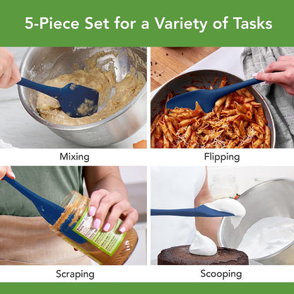 Tovolo Flex Core 5 Piece Silicone Spatula Set Heat Resistant All Silicone Utensils Include Non Stick Spatula Spoonula Jar Scraper, Dishwasher Safe BPA Free Spatulas for Baking Mixing, White