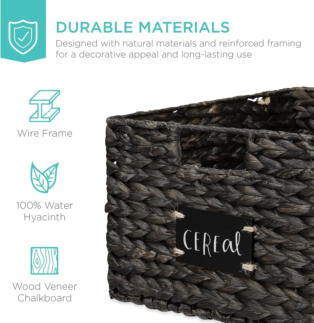 Best Choice Products Set of 4 9x12in Water Hyacinth Pantry Baskets, Woven Organizers w/Chalkboard Label, Chalk Marker - Natural