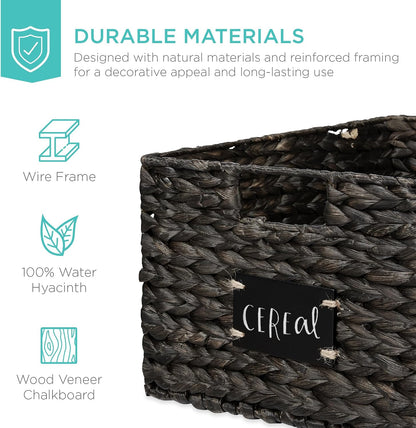 Best Choice Products Set of 4 9x12in Water Hyacinth Pantry Baskets, Woven Organizers w/Chalkboard Label, Chalk Marker - Natural