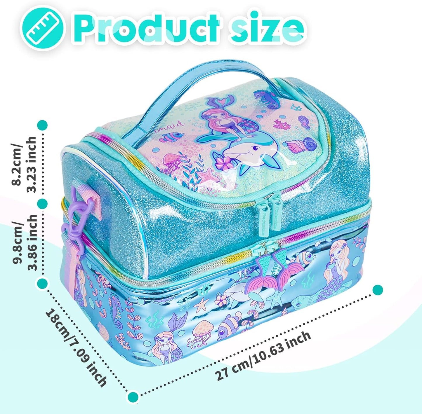 Kids Double Decker Cooler Insulated Lunch Bag, Back to School Large Meal Tote for Boys, Girls, Men, Women, with Adjustable Strap, Soccer
