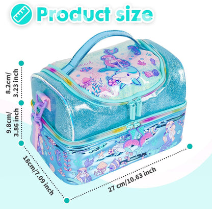 Kids Double Decker Cooler Insulated Lunch Bag, Back to School Large Meal Tote for Boys, Girls, Men, Women, with Adjustable Strap, Soccer