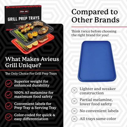 AVIEUS Grill Prep and Serve Trays | Set of 2 Stackable, Melamine Trays | Serving Tray & Marinating Tray | Serving Platter for Plating Food & BBQ Prep Tub for Marinating Meats | Grill Accessories |