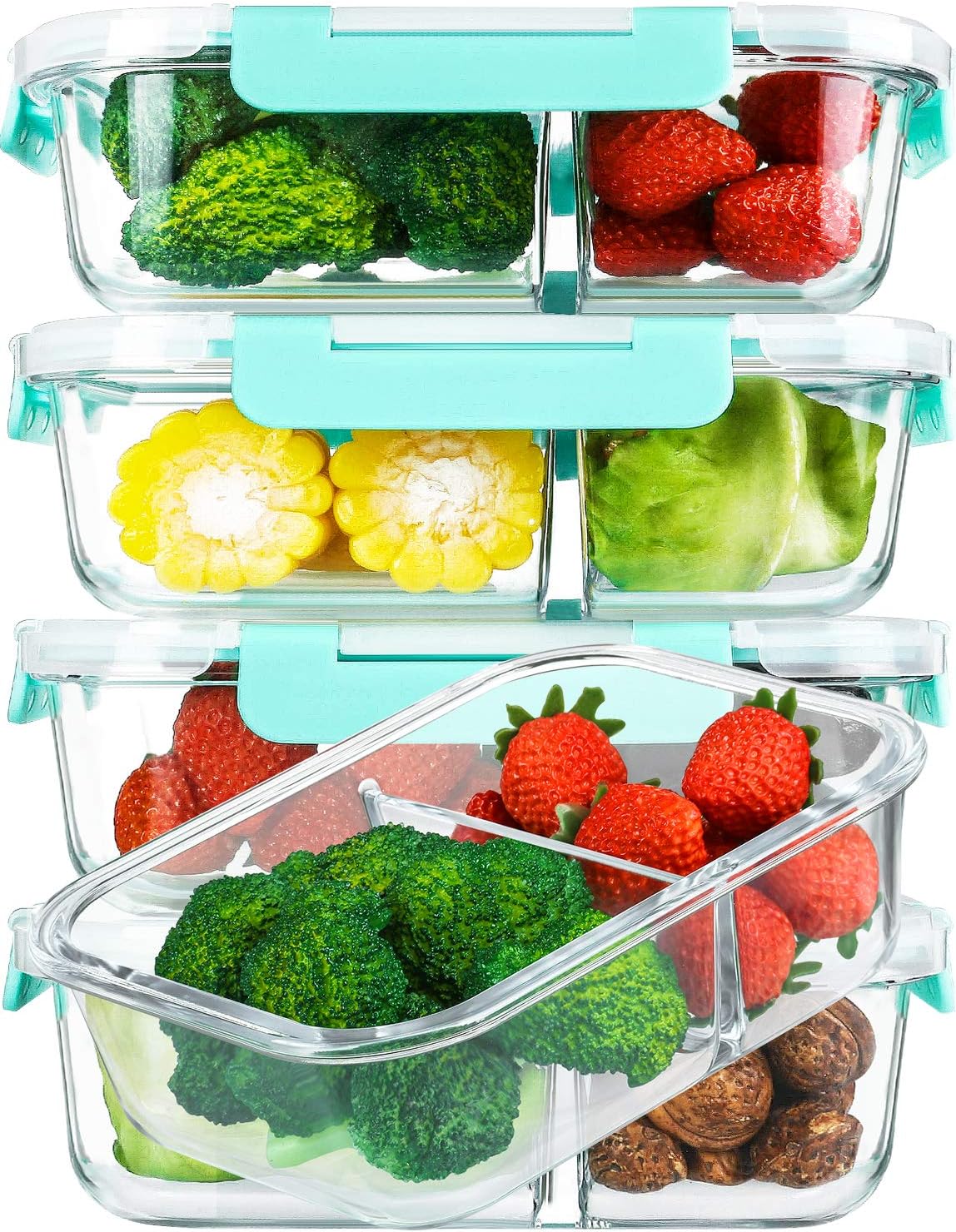 M MCIRCO [5-Pack,36 Oz] Glass Meal Prep Containers 2 Compartments Portion Control with Upgraded Snap Locking Lids Glass Food Storage Containers, Microwave, Oven, Freezer and Dishwasher (4.5 Cups)