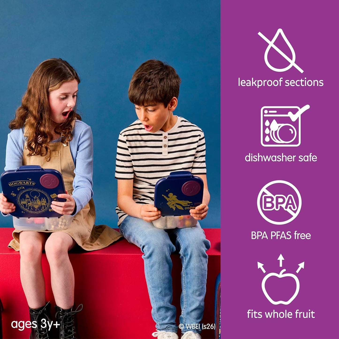 b.box Mini Lunch Box 2-Pack, Leak Proof Bento Box for Kids, 3 Compartment Snack Containers Ages 3+, Lunchbox for Daycare + School, Dishwasher Safe, BPA-Free, PFAS-Free, 4.25 Cup - Blue + Green