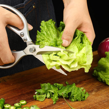 Stainless Steel Kitchen Shears Heavy Duty Full-Steel Forged Metal Scissors for Food, Professional Chef Shears Bone Cutting Meat Pizza Scissors Kitchen Utensils Come Apart, Silver