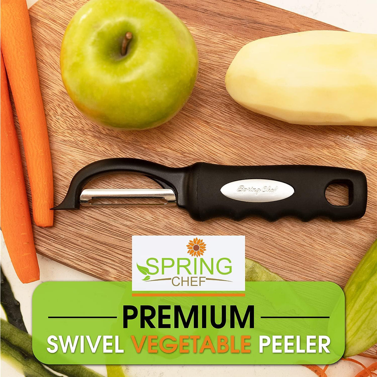 Spring Chef Original Swivel Vegetable Peeler with Soft Grip Handle, Black