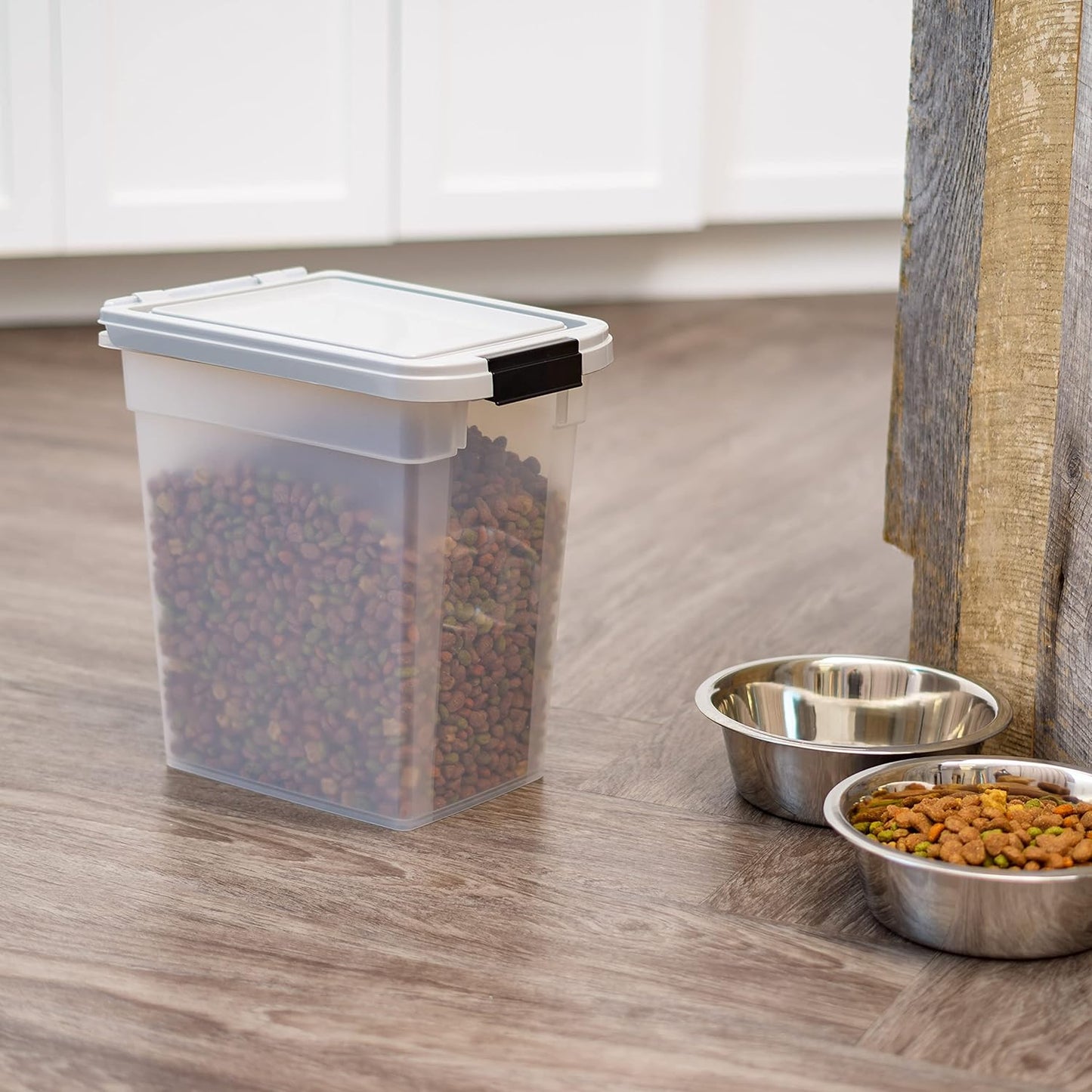 IRIS USA Airtight Dog Food Storage Container, Up to 30 lbs, Attachable Wheels, for Dog Cat Bird and other Pet Food Storage Bin, Keep Fresh, Easy Mobility, BPA Free, Black