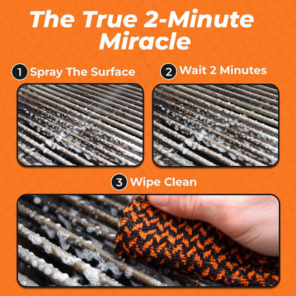 Proud Grill Company Q-Swiper 2-Minute Miracle Grill & Grate Cleaner with Scrub Clean Cloth - Father Day Gifts, Degreaser Spray for BBQ, Oven, Stove, Kitchen Tops & Surfaces, Grate & Grease Remover