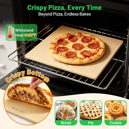 Cordierite Pizza Stone for Oven & Grill, 15 x 12 Inch Rectangular