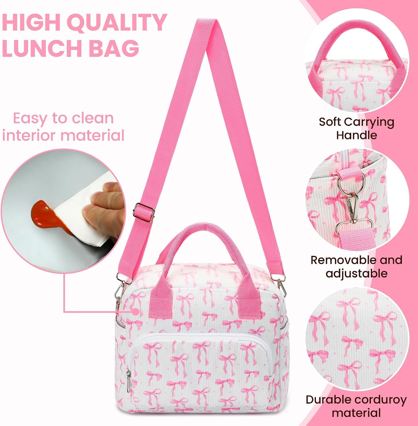 RLGPBON Insulated Lunch Bag Teen Girls, Preppy Lunch Box Large Insulated Lunch Bag Reusable Lunch Tote Bag, Preppy LunchBag for Girls School Travel Picnic