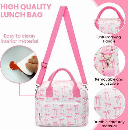 RLGPBON Insulated Lunch Bag Teen Girls, Preppy Lunch Box Large Insulated Lunch Bag Reusable Lunch Tote Bag, Preppy LunchBag for Girls School Travel Picnic