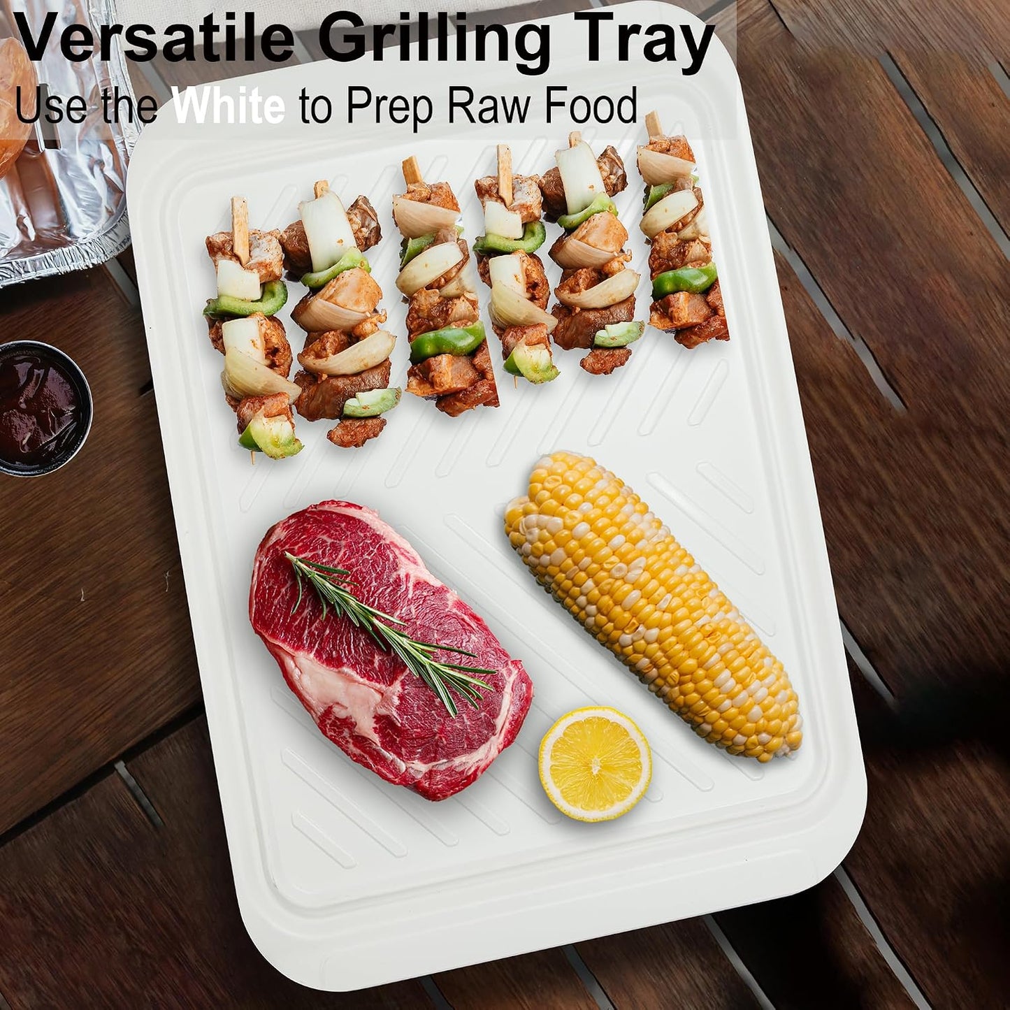ECOIOU Grilling Prep and Serve Trays, 17 x10.5 inch BBQ Tray for Raw and Cooked Food, Melamine Serving Trays for Food, Set of 2, Black and White