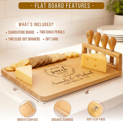 Personalized Bamboo Charcuterie Board Set with Accessories – Custom Large Serving Tray with Knives for Wedding, Anniversary, Bridal Shower, Women, Housewarming, Engagement, Couples, Mother’s Day Gifts