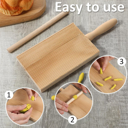 Gnocchi Boards and Ravioli Rolling Pin, Wood Gnocchi Pasta Making Tools Curved Gnocchi Board Paddle Roller for Homemade Pasta for Pasta Lovers Baking