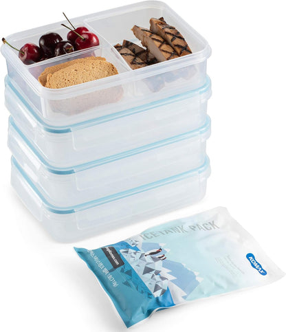 Komax Biokips Set of 5 Lunch Containers – 3 Compartment Food Container for Meal Prep, Portion Control – Microwave & Dishwasher Safe Bento Box Adult Lunch Container w/Locking Lid (37 oz)