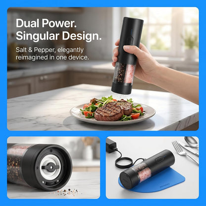 2 IN 1 Electric Salt and Pepper Grinder Set,Rechargeable (Black)