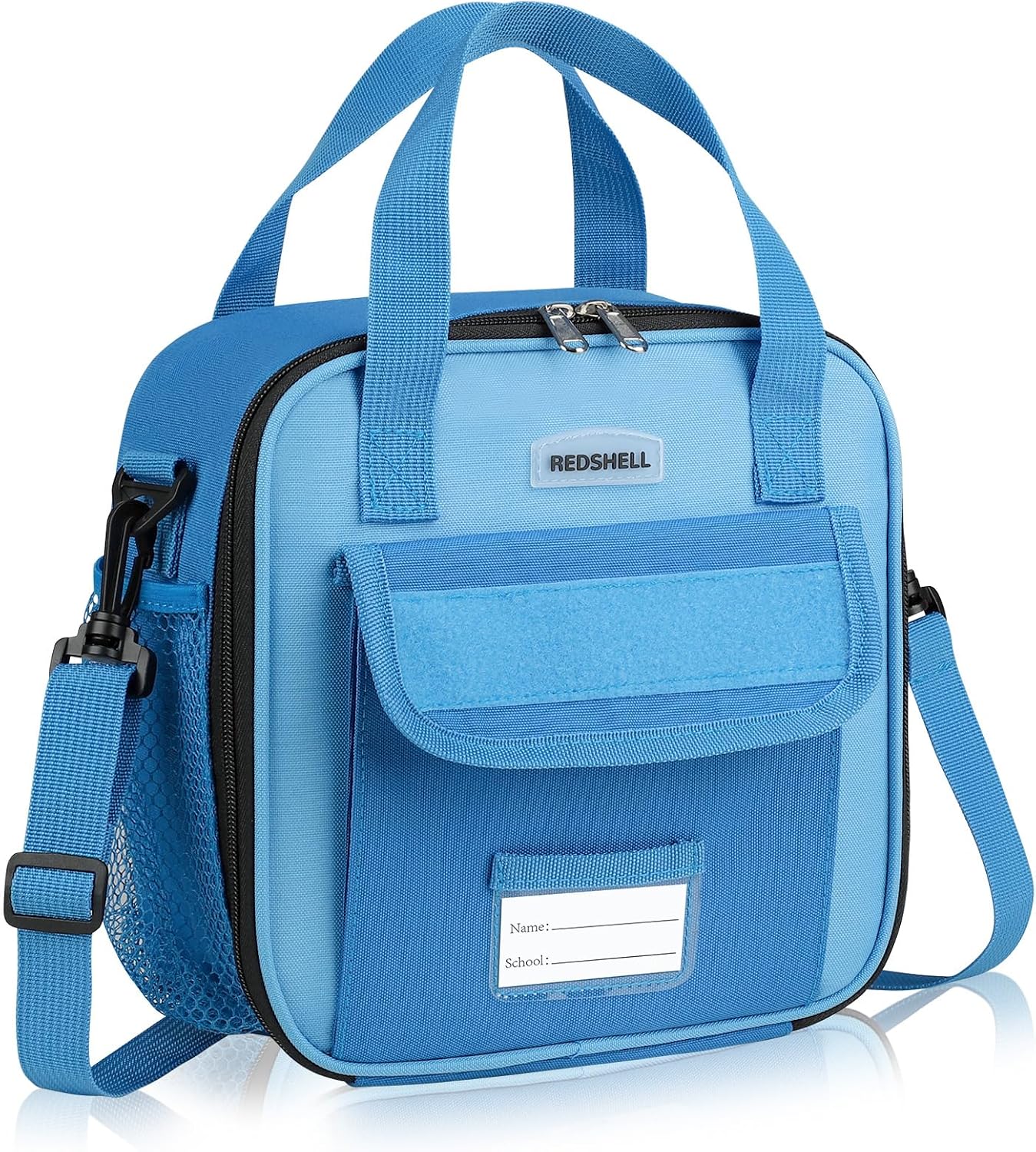 REDSHELL Tactical Lunch Box Kids, Large Insulated Lunch Bag for Boys Girls, Cooler Lunchbag, Square Toddler Lunchbox, School Daycare Lunch Tote Pail with Water Bottle Holder Shoulder Strap, Blue