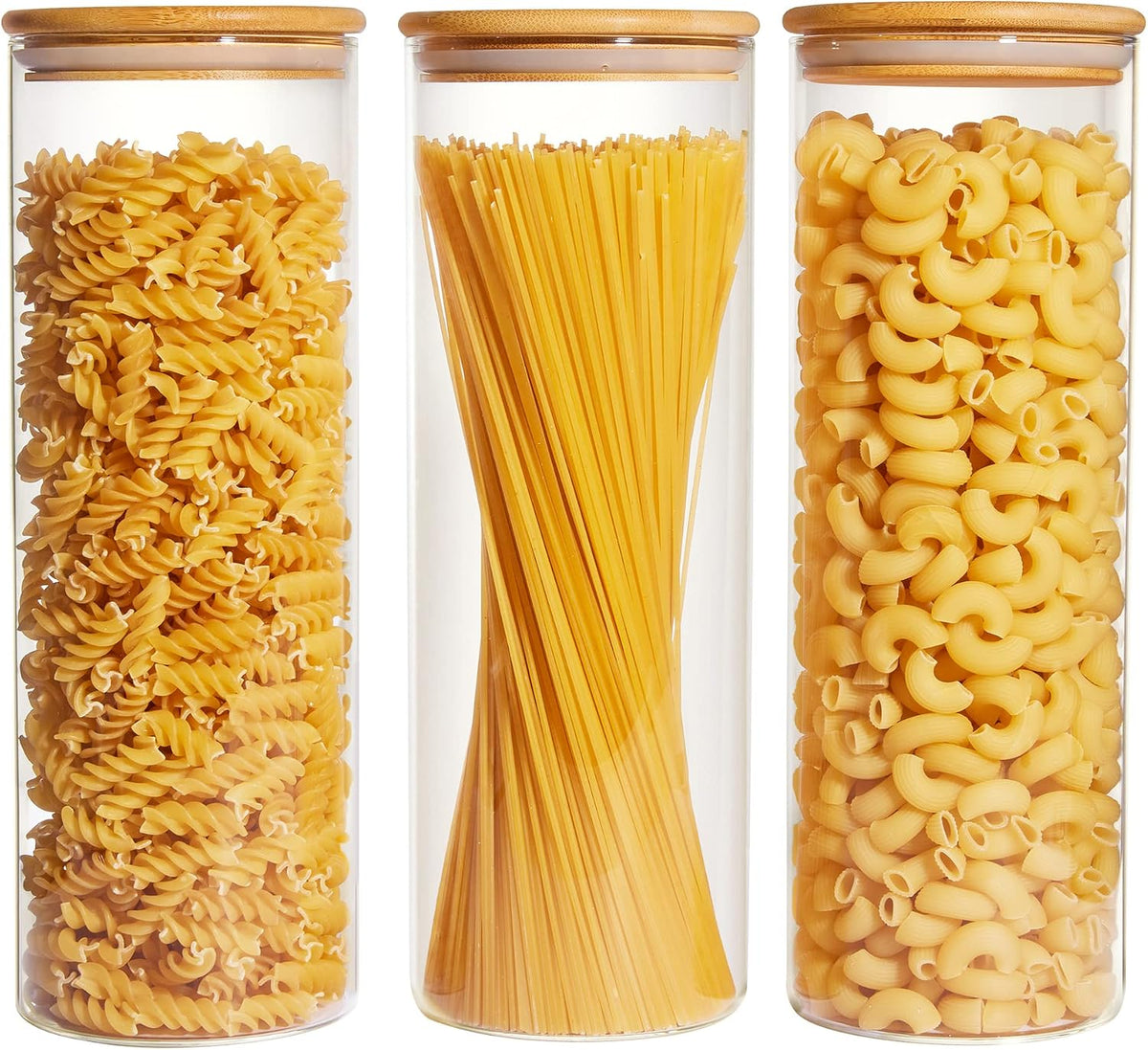 Vtopmart Glass Food Storage Jars, 7 Pack Kitchen Containers with Airtight Bamboo Wooden Lids for Pasta, Cookies, Nuts, Coffee Beans, Cereal, Canisters Set for Flour, Pantry Organization, BPA Free