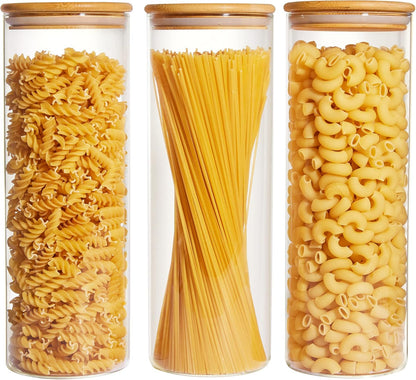 Vtopmart Glass Food Storage Jars, 7 Pack Kitchen Containers with Airtight Bamboo Wooden Lids for Pasta, Cookies, Nuts, Coffee Beans, Cereal, Canisters Set for Flour, Pantry Organization, BPA Free