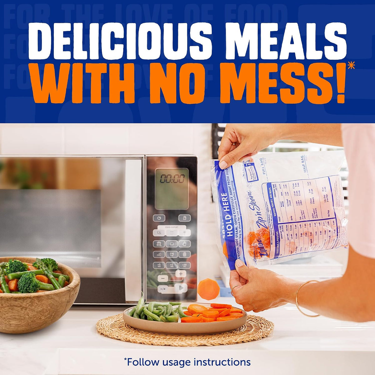 Ziploc Zip 'n Steam Food Storage Cartons for Meal Prep, Healthy Meals in Minutes, Microwave Safe, 10 Count