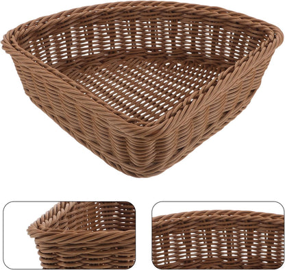 Garneck 2pcs Corner Storage Basket Set: Triangle Shelf Basket Stackable Wardrobe Organizer for Cabinet Closet Kitchen Pantry Bathroom Makeup Sundries Fruit Coffee Woven Tray