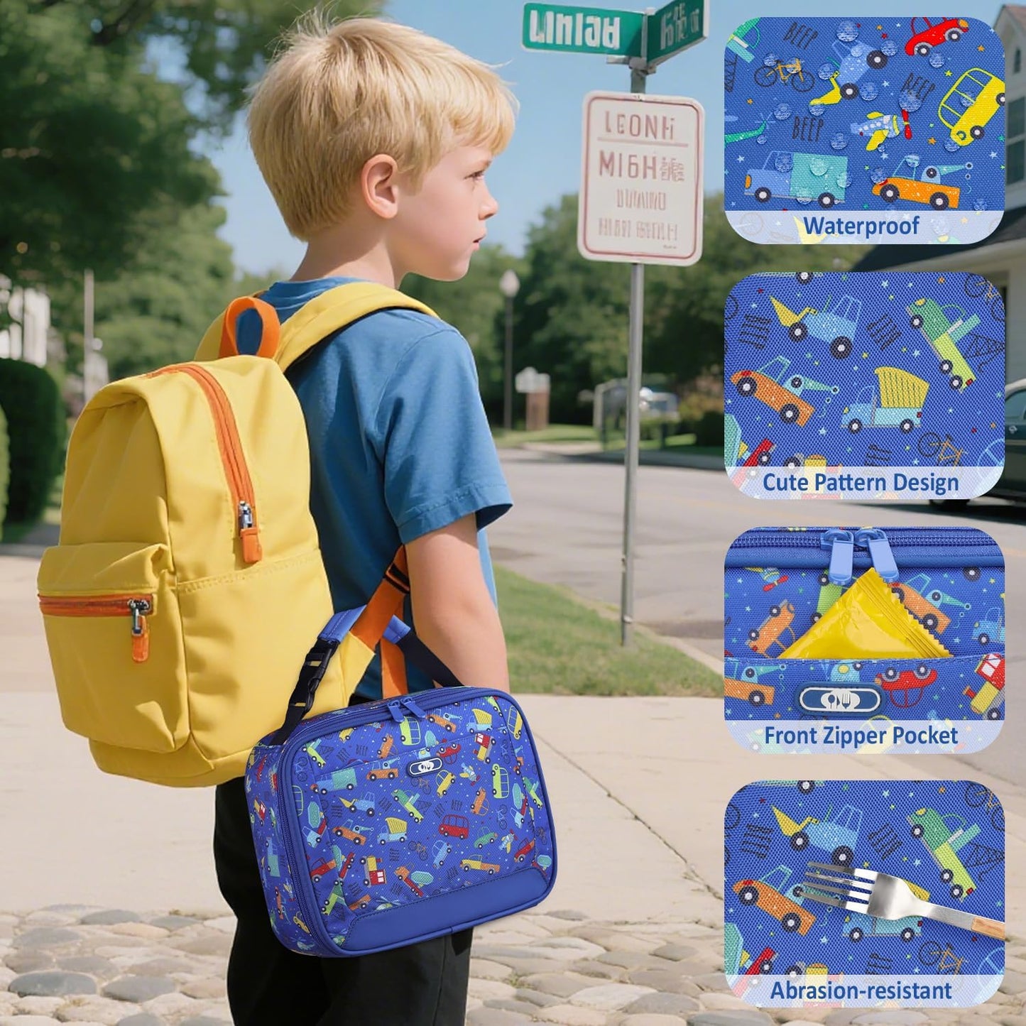 Lunch Box Kids Insulated Lunch Bag for Boys Girls Cute Reusable Lunch Tote Bag Waterproof Portable Thermal Lunch Box Kids for School Picnic Travel Black