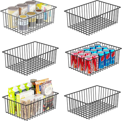 Simple Trending 6 Pack Large Wire Baskets for Organization, Metal Pantry Storage Baskets for Cabinet, Kitchen, Garage, Bathroom, Black